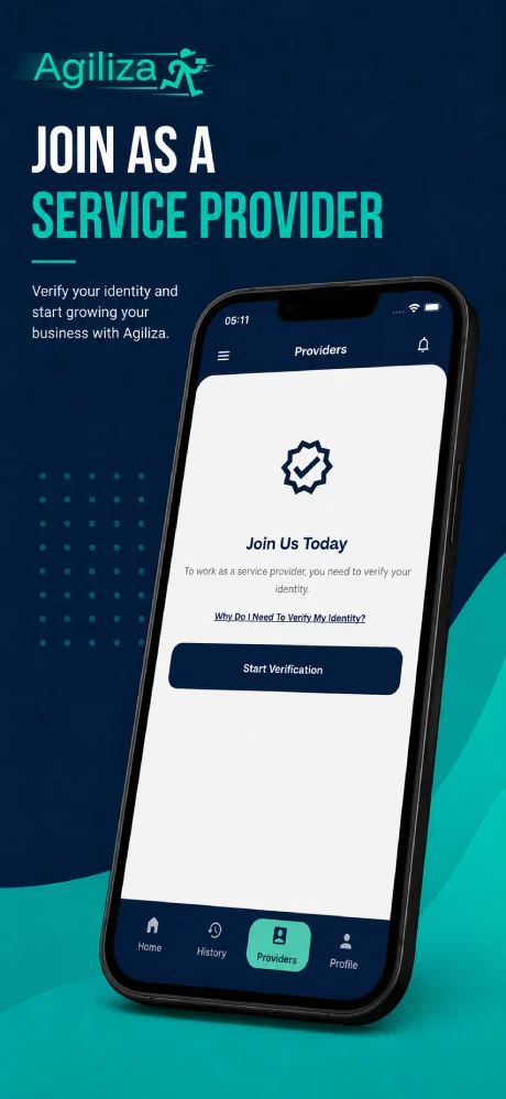 Agiliza provider onboarding screen prompting identity verification
